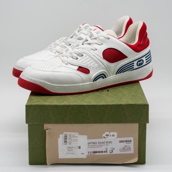 Size 13.5G 14 US Gucci Basket Low White Demetra Red Black Sneakers - Picture 14 of 15